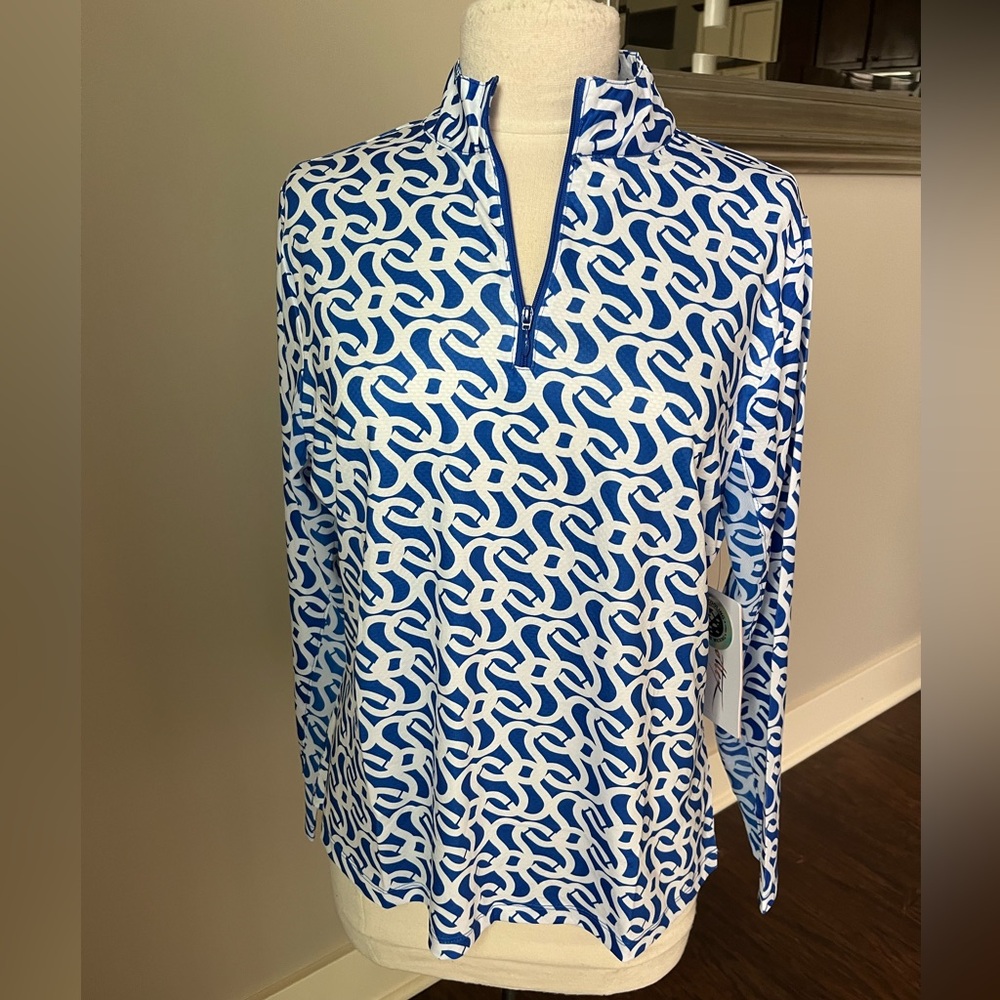 NWT WOMENS L  Golf Tennis Pickleball Coastal Print long sleeve UPF top